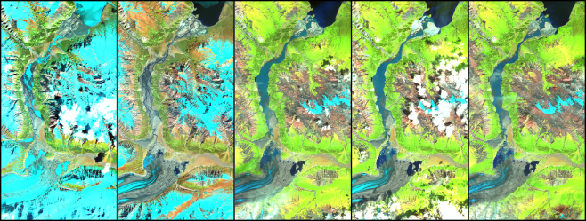 False colour SPOT5 image of the Slims River proglacial valley change in 2015 